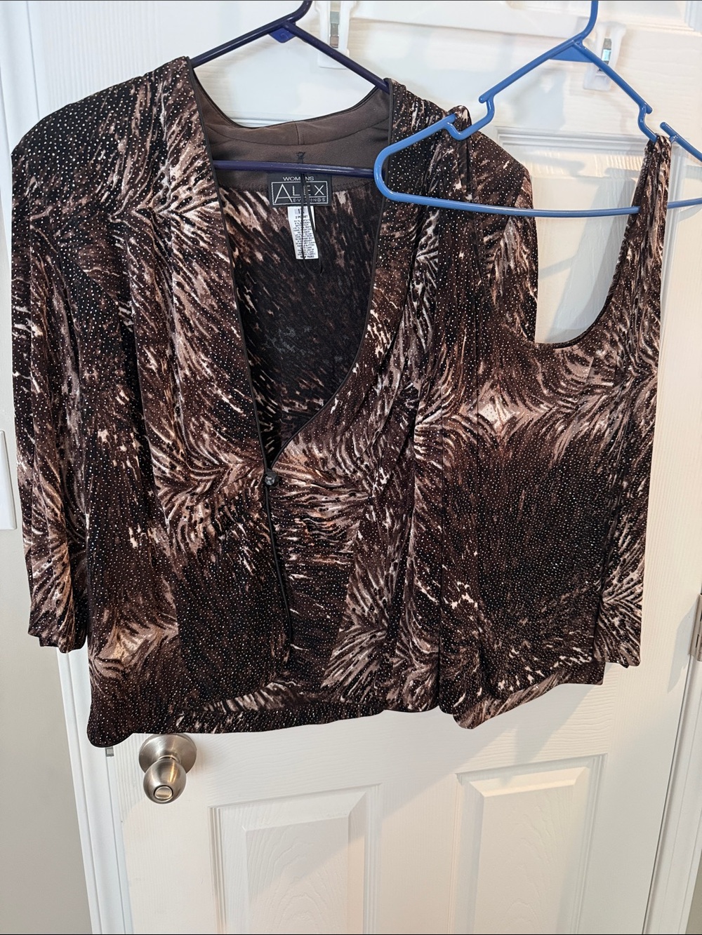 Alex Evenings Brown & Cream Printed Tank and Cardigan Set